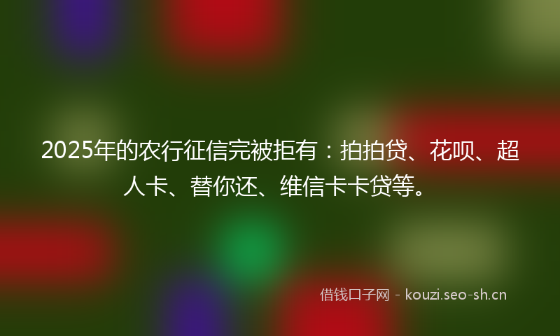 2025年的农行征信完被拒有:拍拍贷、花呗、超人卡、替你还、维信卡卡贷等。