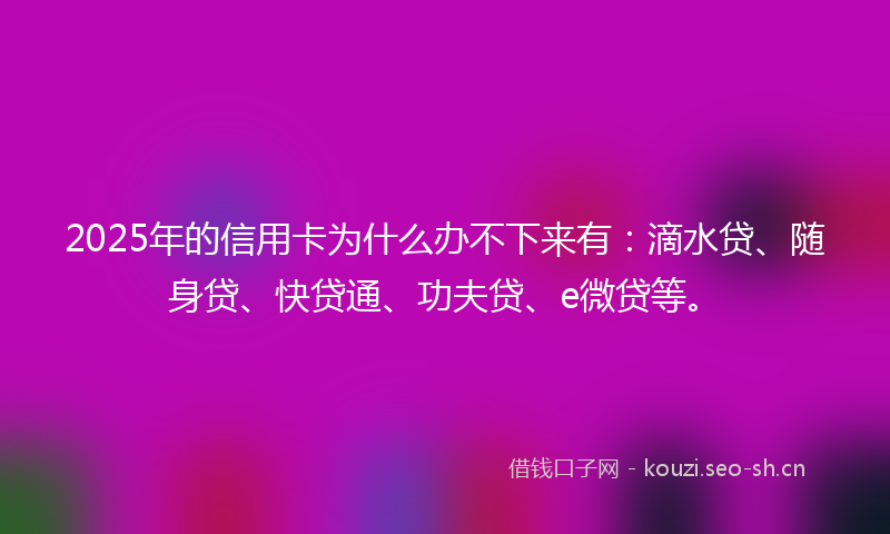 2025年的信用卡为什么办不下来有：滴水贷、随身贷、快贷通、功夫贷、e微贷等。