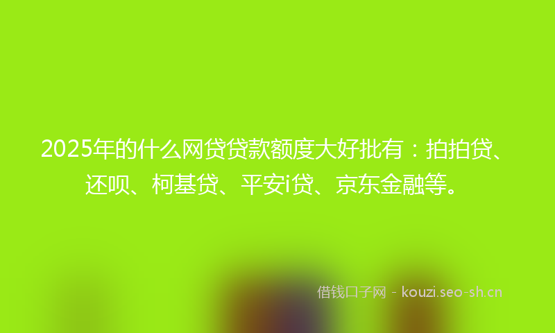 2025年的什么网贷贷款额度大好批有:拍拍贷、还呗、柯基贷、平安i贷、京东金融等。