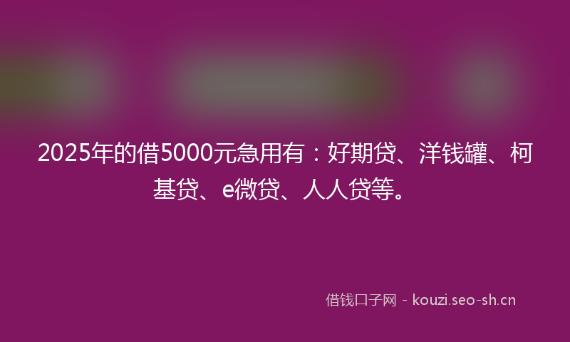 2025年的借5000元急用有:好期贷、洋钱罐、柯基贷、e微贷、人人贷等。
