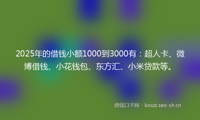 2025年的借钱小额1000到3000有：超人卡、微博借钱、小花钱包、东方汇、小米贷款等。