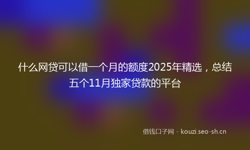 什么网贷可以借一个月的额度2025年精选，总结五个11月独家贷款的平台