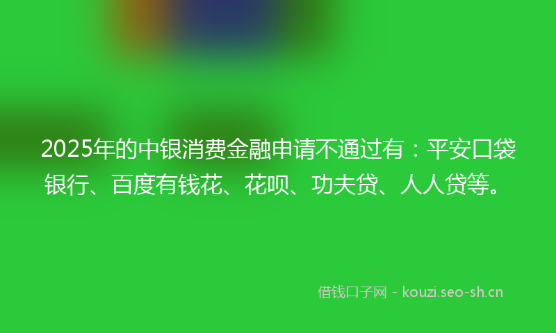2025年的中银消费金融申请不通过有：平安口袋银行、百度有钱花、花呗、功夫贷、人人贷等。