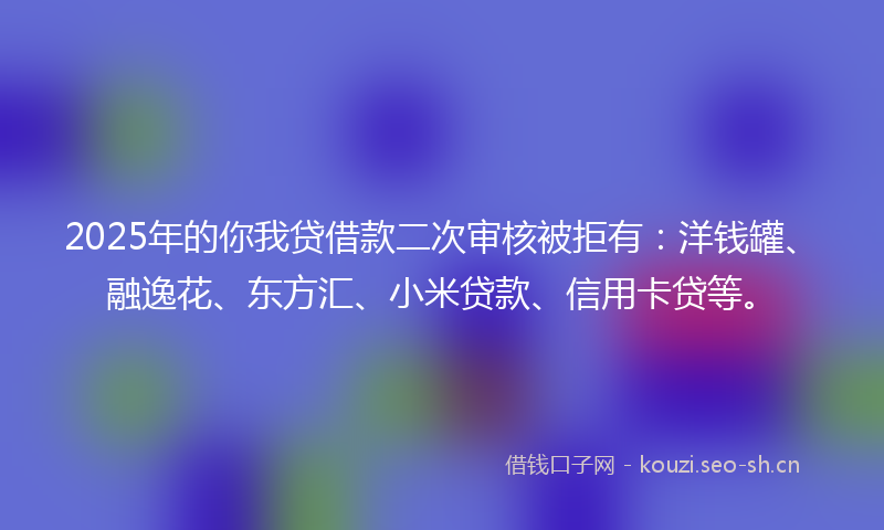 2025年的你我贷借款二次审核被拒有：洋钱罐、融逸花、东方汇、小米贷款、信用卡贷等。