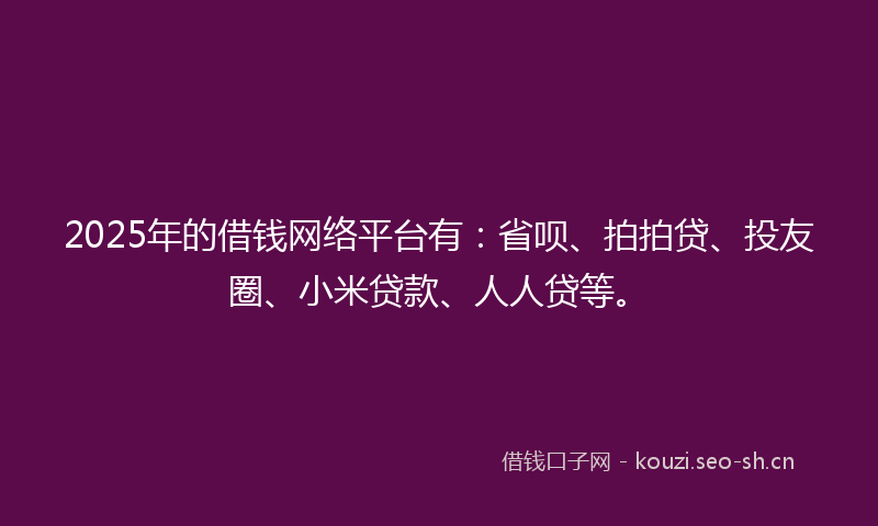 2025年的借钱网络平台有:省呗、拍拍贷、投友圈、小米贷款、人人贷等。