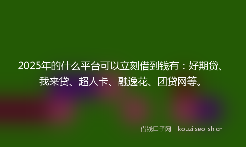 2025年的什么平台可以立刻借到钱有：好期贷、我来贷、超人卡、融逸花、团贷网等。