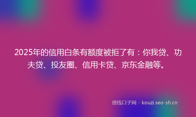 2025年的信用白条有额度被拒了有：你我贷、功夫贷、投友圈、信用卡贷、京东金融等。