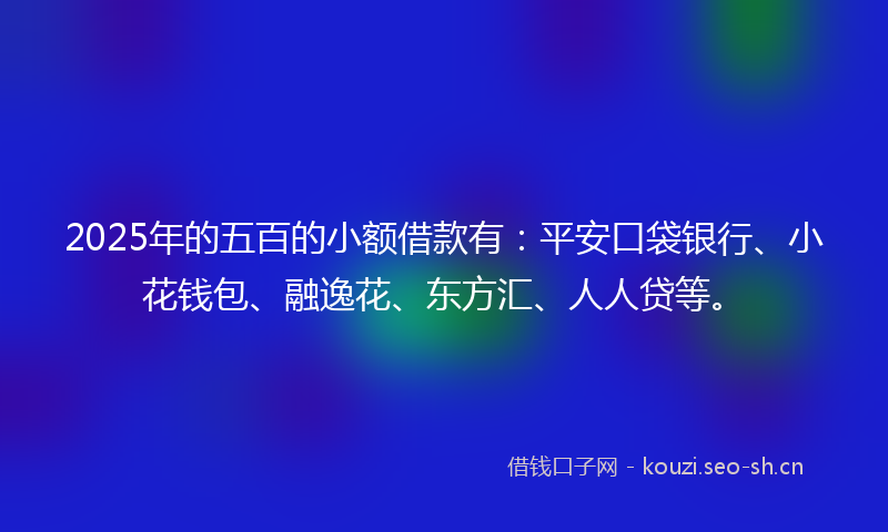 2025年的五百的小额借款有：平安口袋银行、小花钱包、融逸花、东方汇、人人贷等。