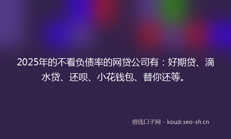 2025年的不看负债率的网贷公司有：好期贷、滴水贷、还呗、小花钱包、替你还等。