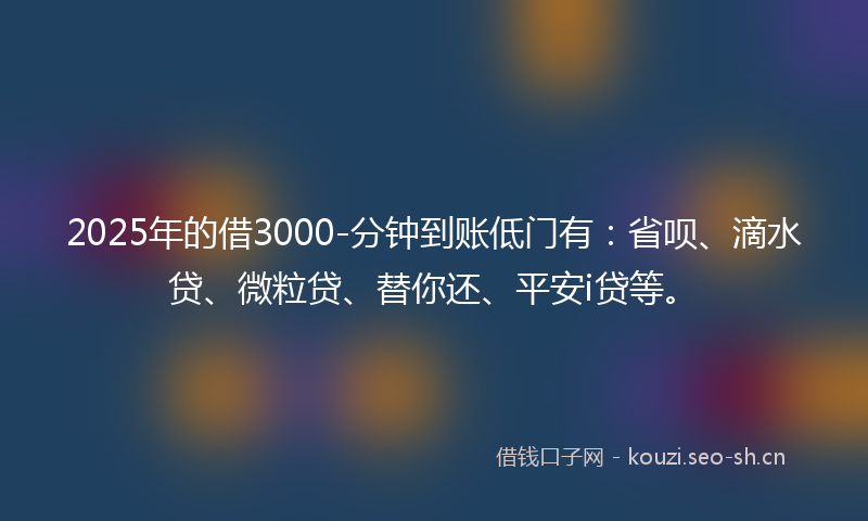 2025年的借3000-分钟到账低门有：省呗、滴水贷、微粒贷、替你还、平安i贷等。