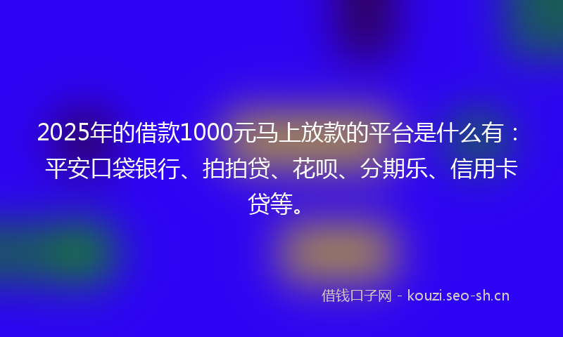 2025年的借款1000元马上放款的平台是什么有：平安口袋银行、拍拍贷、花呗、分期乐、信用卡贷等。