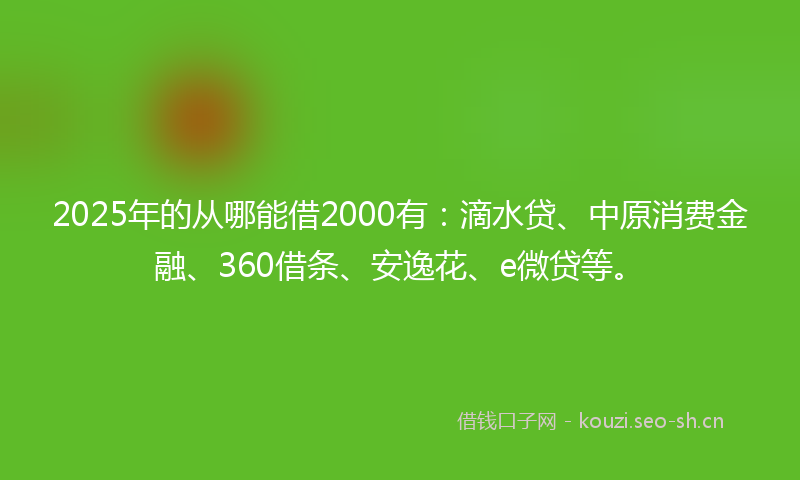 2025年的从哪能借2000有：滴水贷、中原消费金融、360借条、安逸花、e微贷等。