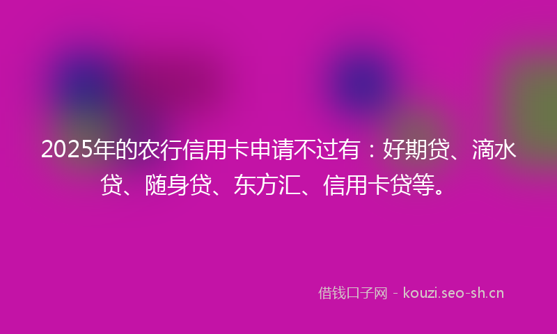 2025年的农行信用卡申请不过有：好期贷、滴水贷、随身贷、东方汇、信用卡贷等。