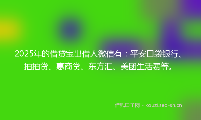 2025年的借贷宝出借人微信有:平安口袋银行、拍拍贷、惠商贷、东方汇、美团生活费等。