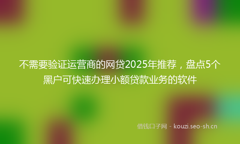 不需要验证运营商的网贷2025年推荐，盘点5个黑户可快速办理小额贷款业务的软件