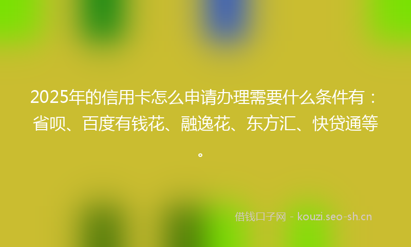 2025年的信用卡怎么申请办理需要什么条件有：省呗、百度有钱花、融逸花、东方汇、快贷通等。