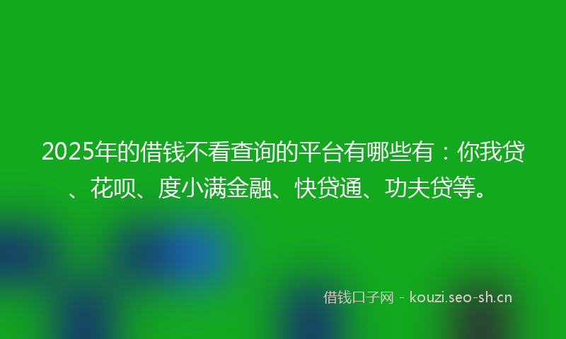 2025年的借钱不看查询的平台有哪些有：你我贷、花呗、度小满金融、快贷通、功夫贷等。