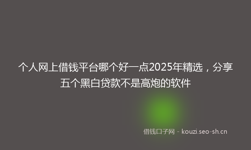 个人网上借钱平台哪个好一点2025年精选，分享五个黑白贷款不是高炮的软件