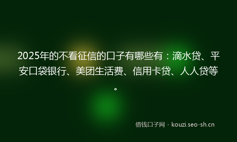 2025年的不看征信的口子有哪些有：滴水贷、平安口袋银行、美团生活费、信用卡贷、人人贷等。