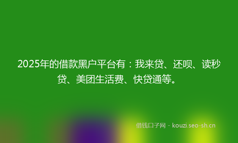 2025年的借款黑户平台有:我来贷、还呗、读秒贷、美团生活费、快贷通等。