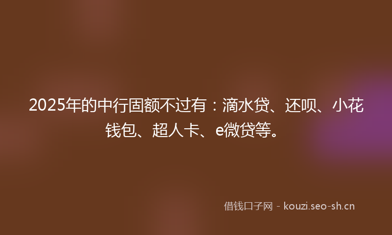 2025年的中行固额不过有:滴水贷、还呗、小花钱包、超人卡、e微贷等。