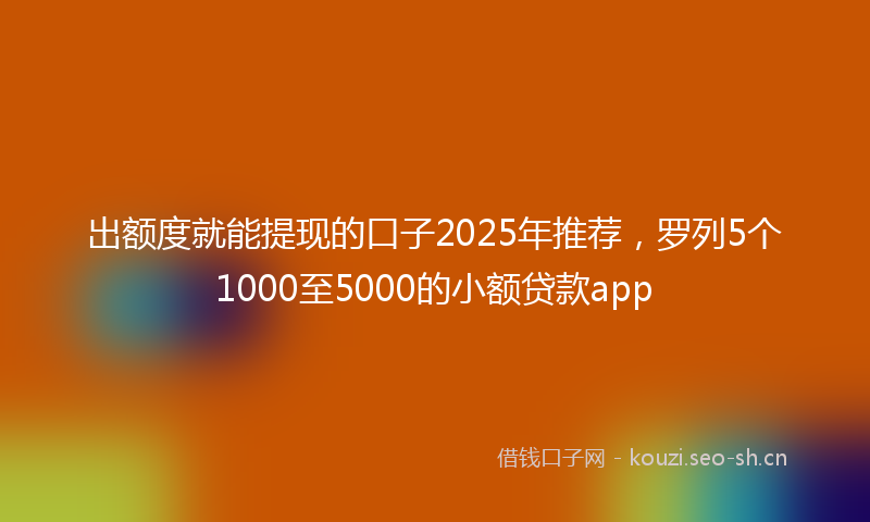 出额度就能提现的口子2025年推荐，罗列5个1000至5000的小额贷款app