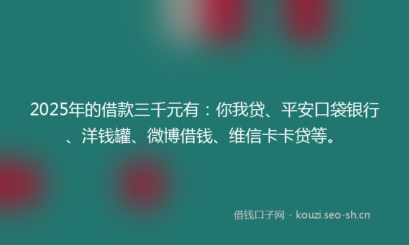 2025年的借款三千元有：你我贷、平安口袋银行、洋钱罐、微博借钱、维信卡卡贷等。