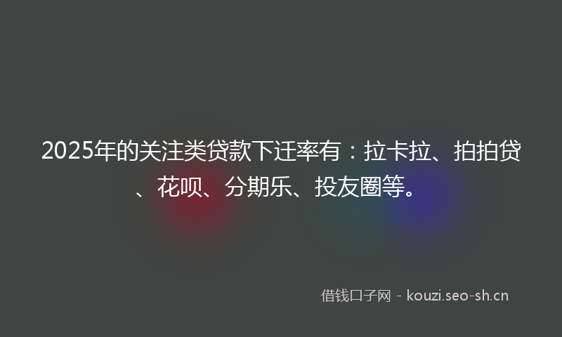 2025年的关注类贷款下迁率有：拉卡拉、拍拍贷、花呗、分期乐、投友圈等。