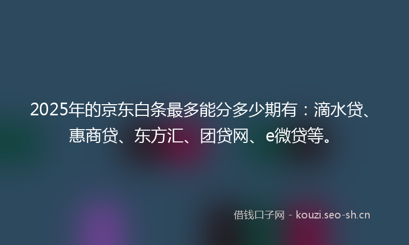 2025年的京东白条最多能分多少期有：滴水贷、惠商贷、东方汇、团贷网、e微贷等。
