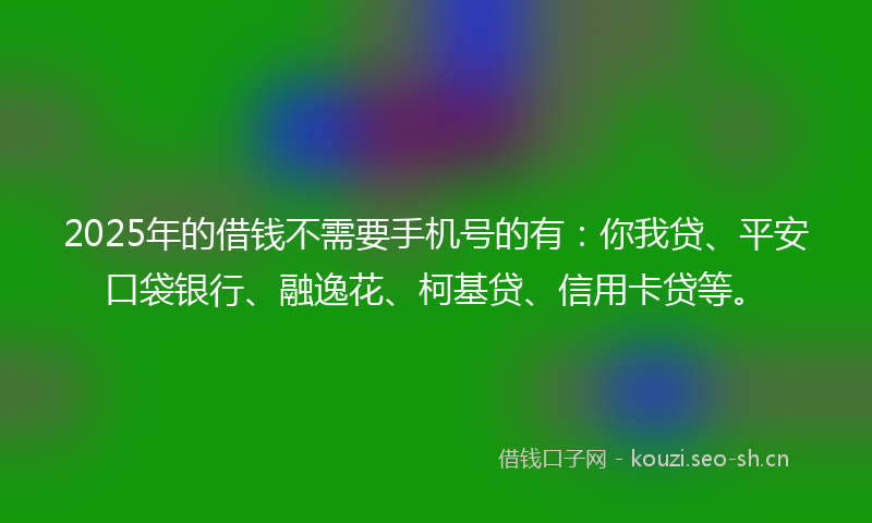 2025年的借钱不需要手机号的有：你我贷、平安口袋银行、融逸花、柯基贷、信用卡贷等。