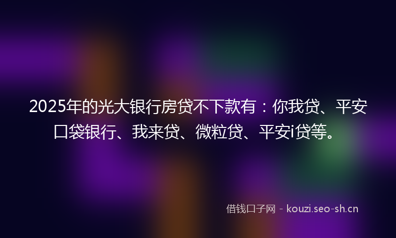 2025年的光大银行房贷不下款有:你我贷、平安口袋银行、我来贷、微粒贷、平安i贷等。