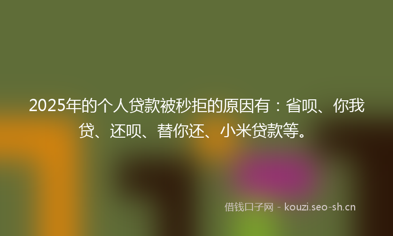 2025年的个人贷款被秒拒的原因有:省呗、你我贷、还呗、替你还、小米贷款等。