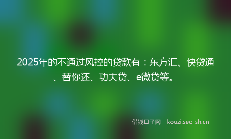 2025年的不通过风控的贷款有：东方汇、快贷通、替你还、功夫贷、e微贷等。