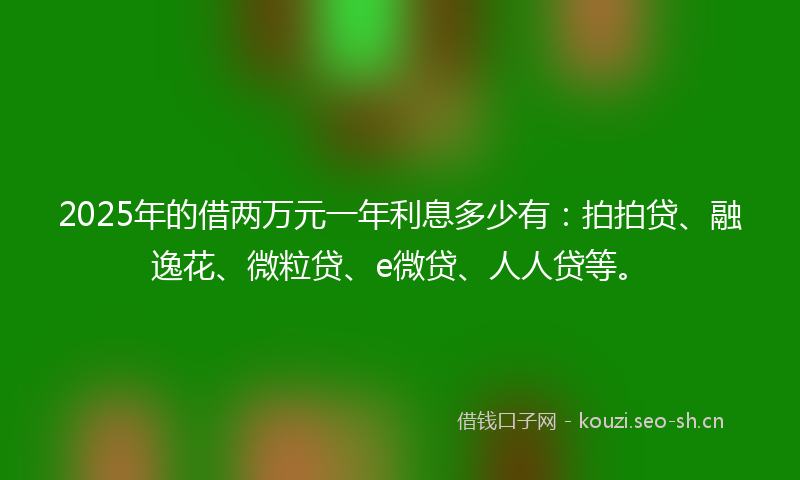 2025年的借两万元一年利息多少有：拍拍贷、融逸花、微粒贷、e微贷、人人贷等。