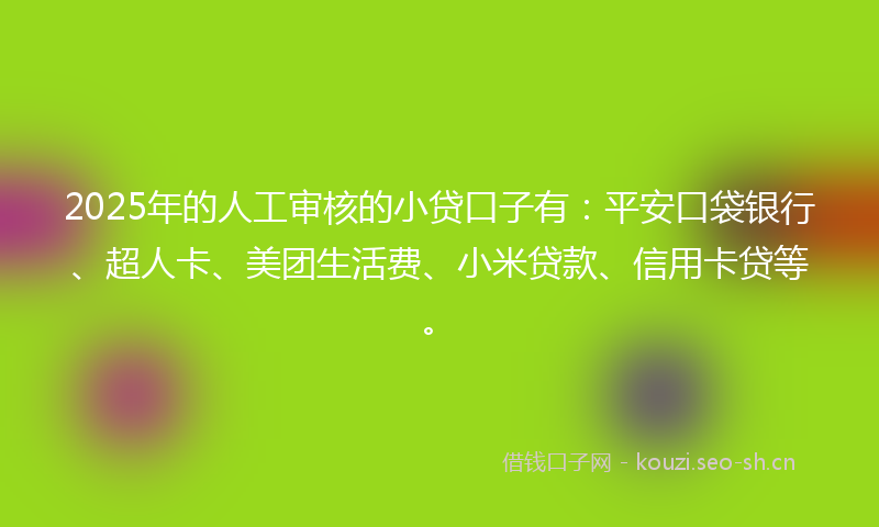 2025年的人工审核的小贷口子有：平安口袋银行、超人卡、美团生活费、小米贷款、信用卡贷等。