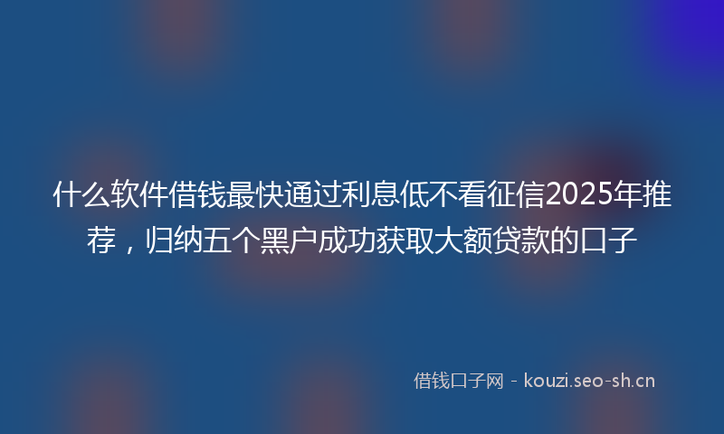 什么软件借钱最快通过利息低不看征信2025年推荐，归纳五个黑户成功获取大额贷款的口子