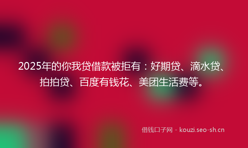 2025年的你我贷借款被拒有：好期贷、滴水贷、拍拍贷、百度有钱花、美团生活费等。
