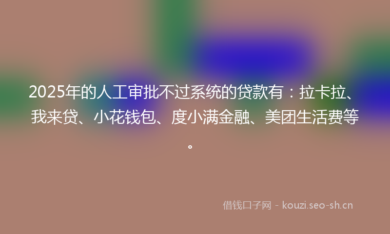 2025年的人工审批不过系统的贷款有：拉卡拉、我来贷、小花钱包、度小满金融、美团生活费等。