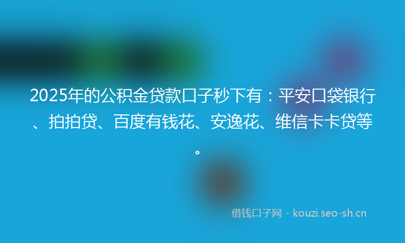 2025年的公积金贷款口子秒下有：平安口袋银行、拍拍贷、百度有钱花、安逸花、维信卡卡贷等。