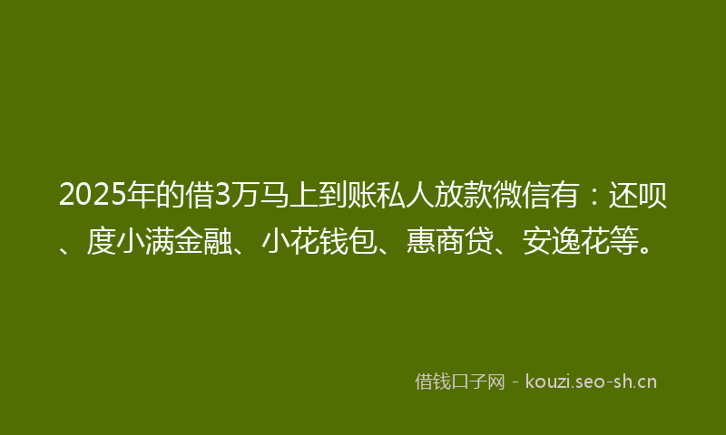 2025年的借3万马上到账私人放款微信有:还呗、度小满金融、小花钱包、惠商贷、安逸花等。