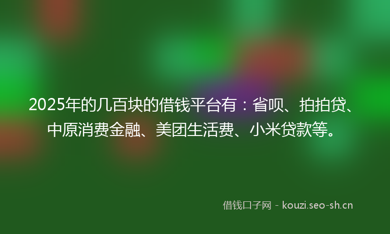 2025年的几百块的借钱平台有：省呗、拍拍贷、中原消费金融、美团生活费、小米贷款等。