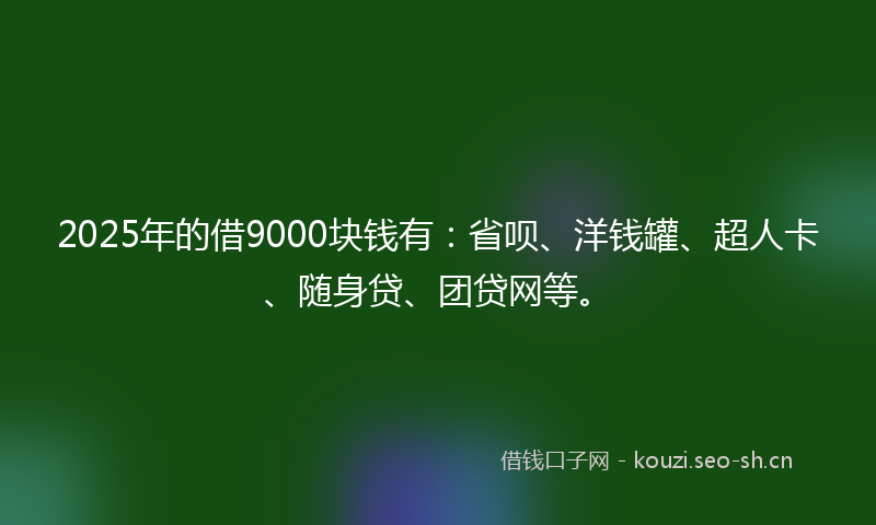 2025年的借9000块钱有：省呗、洋钱罐、超人卡、随身贷、团贷网等。