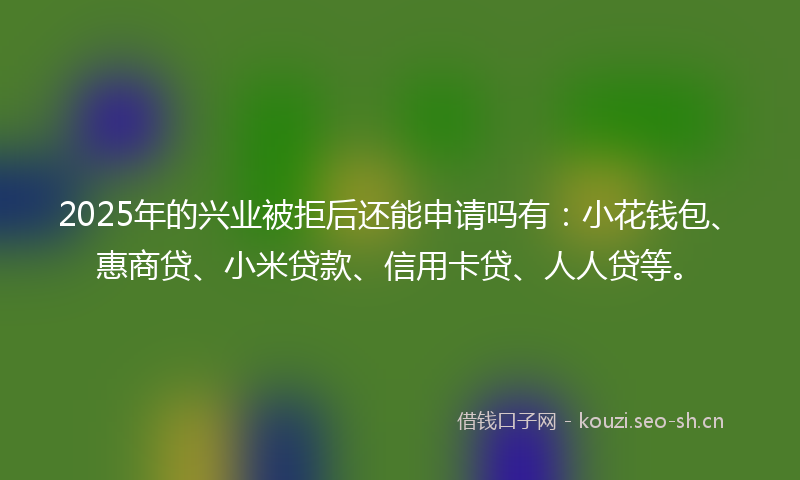 2025年的兴业被拒后还能申请吗有:小花钱包、惠商贷、小米贷款、信用卡贷、人人贷等。