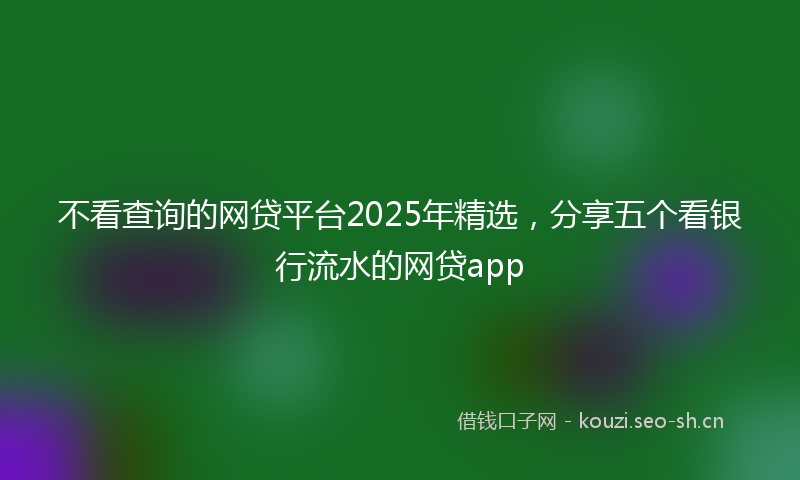 不看查询的网贷平台2025年精选,分享五个看银行流水的网贷app