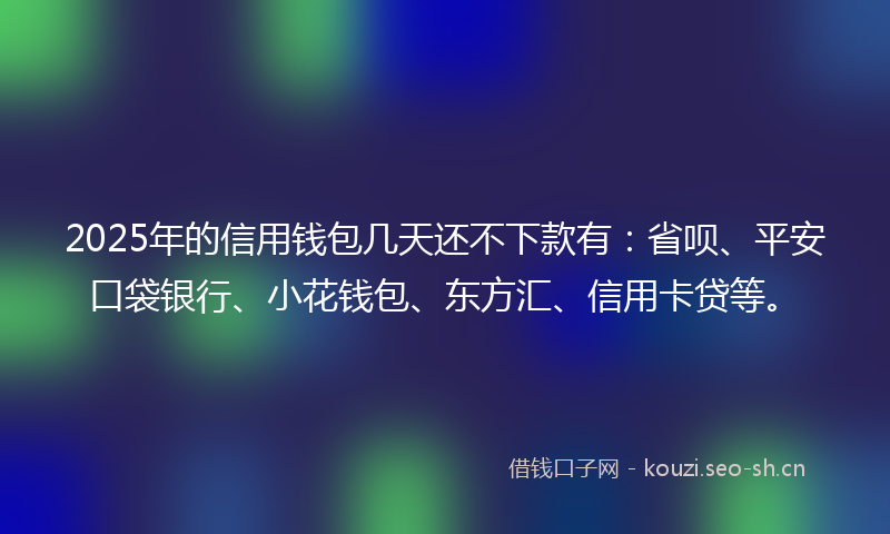 2025年的信用钱包几天还不下款有：省呗、平安口袋银行、小花钱包、东方汇、信用卡贷等。