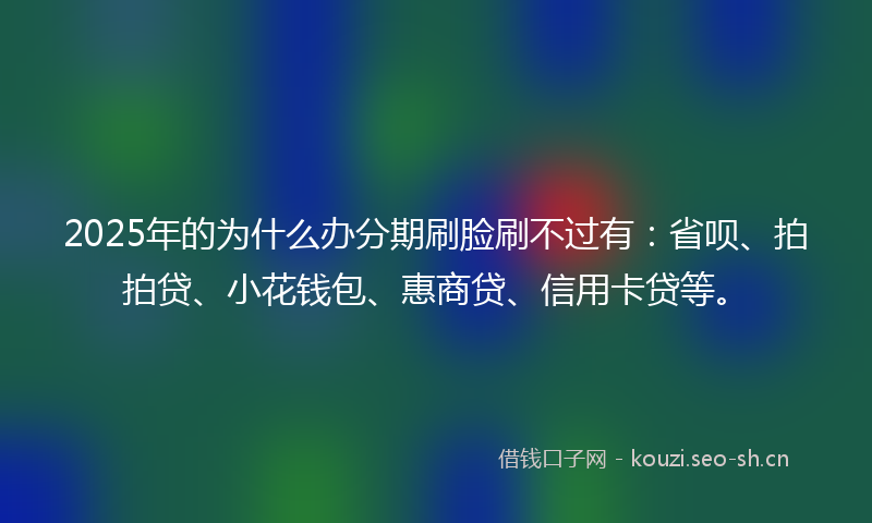 2025年的为什么办分期刷脸刷不过有：省呗、拍拍贷、小花钱包、惠商贷、信用卡贷等。