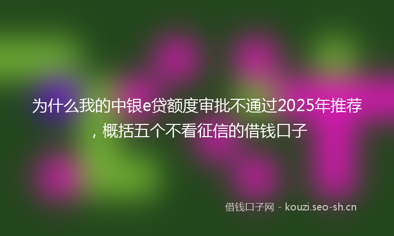 为什么我的中银e贷额度审批不通过2025年推荐，概括五个不看征信的借钱口子