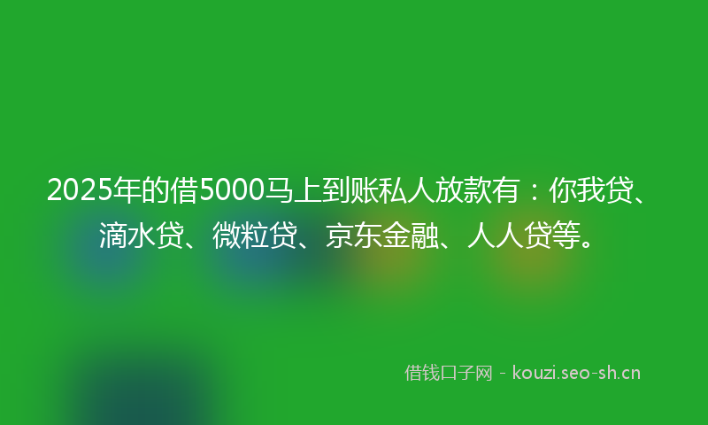 2025年的借5000马上到账私人放款有：你我贷、滴水贷、微粒贷、京东金融、人人贷等。