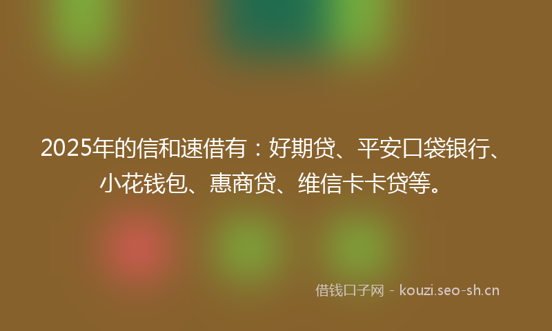 2025年的信和速借有:好期贷、平安口袋银行、小花钱包、惠商贷、维信卡卡贷等。