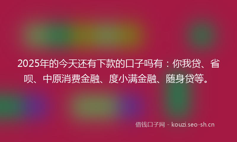 2025年的今天还有下款的口子吗有：你我贷、省呗、中原消费金融、度小满金融、随身贷等。